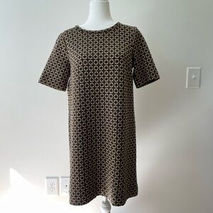 LOFT Shift Dress Size Medium Mod Geometric Navy Tan